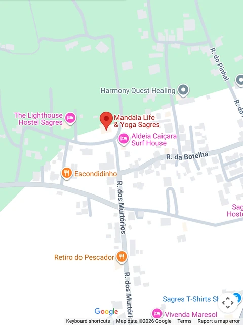 Street map showing Mandala Life & Yoga Sagres near R. da Botelha